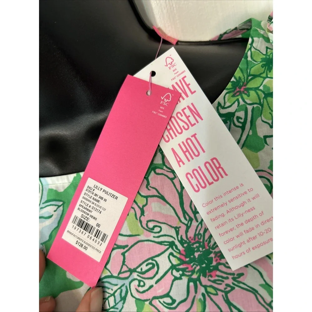 Lilly Pulitzer Barbara Top in Spearmint Blossom Puff Sleeve Size 00 NWT
